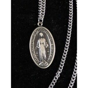 Vintage Catholic Medal Mary Conceived Without Sin Pray For Us 1.25” On 24”ch